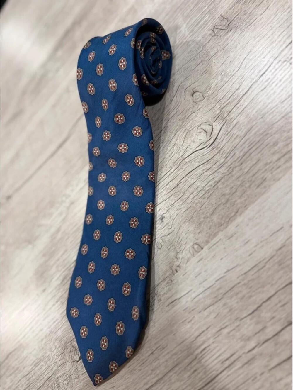 Vintage Christian Dior Silk Necktie Blue Geometric Medallion Designer Tie